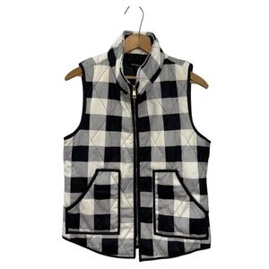 Racheal Womens S Black White Buffalo Plaid Quilted Puffer Vest ZipUp Rustic Cozy
